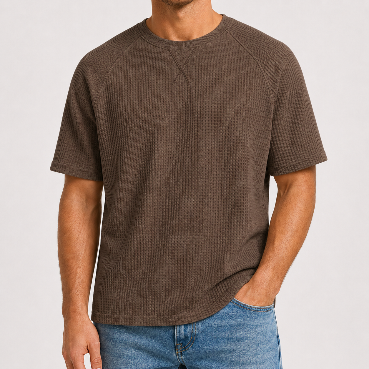 Mocha Brown waffle knit crewneck T-shirt