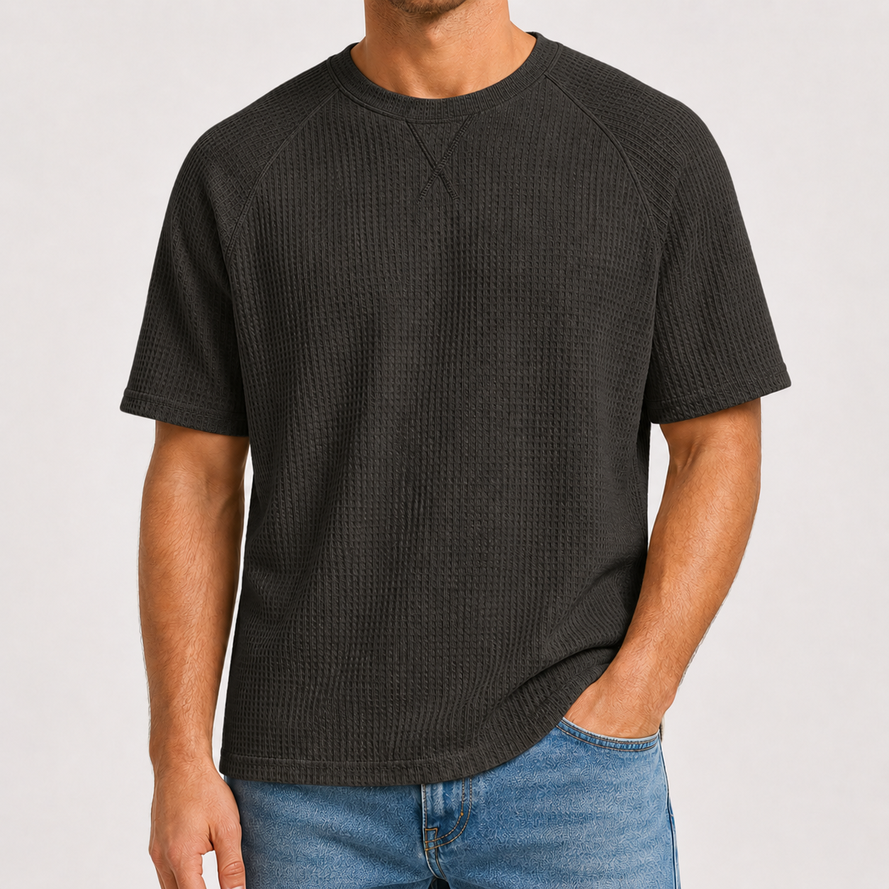 Charcoal Gray waffle knit crewneck T-shirt