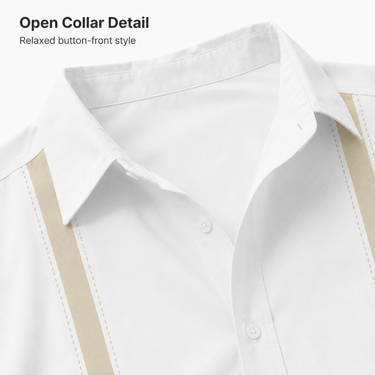 Open collar and button-front detail
