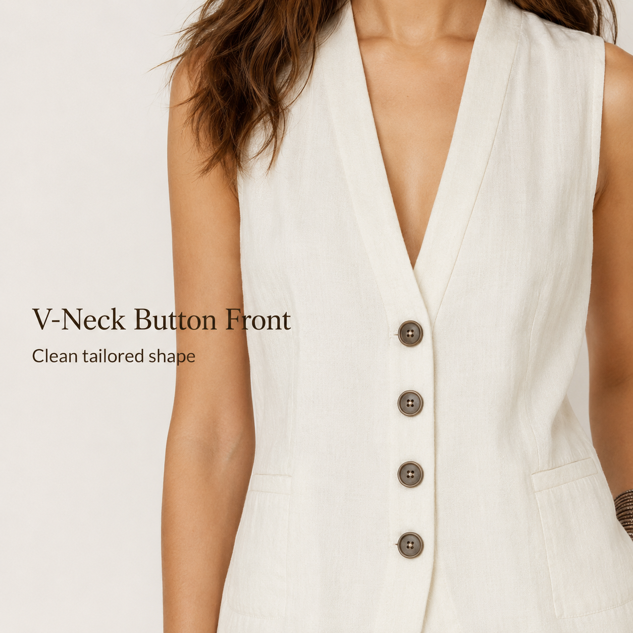 V-neck button front detail of the vest