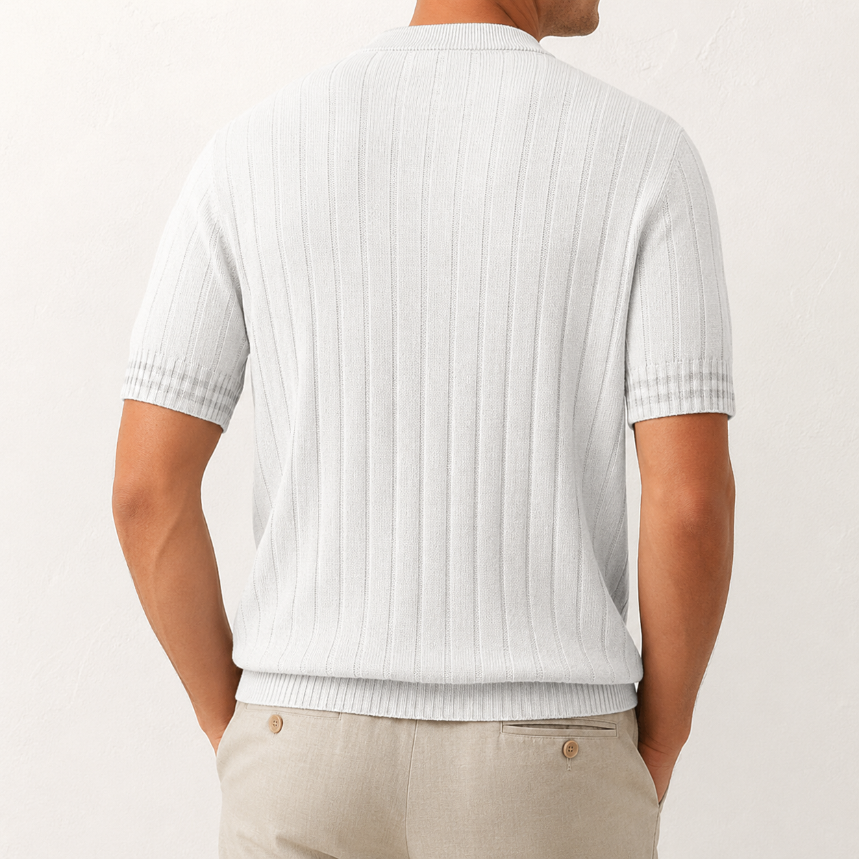 Men's ribbed henley knit shirt back view