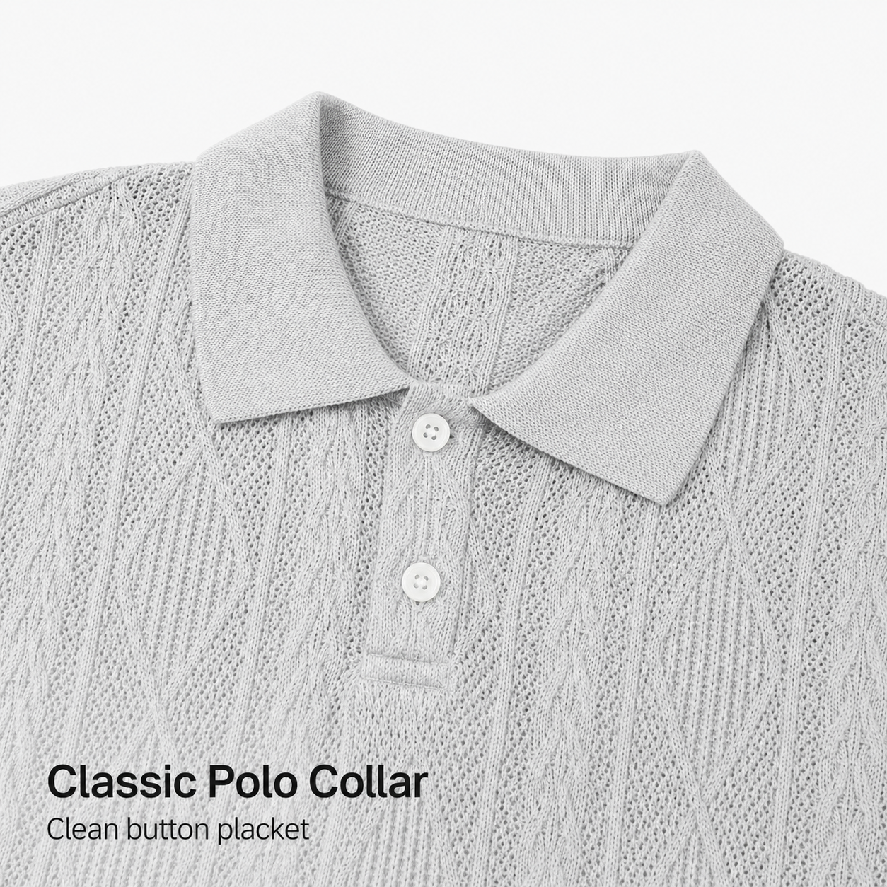Classic polo collar and button placket detail