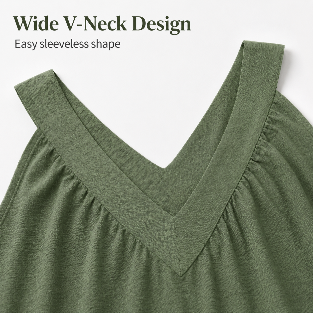 Wide V neck and gathered front detail