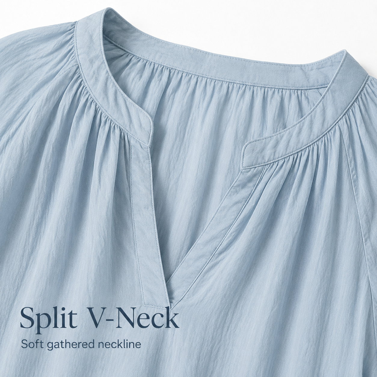 Split V-neck and gathered neckline detail