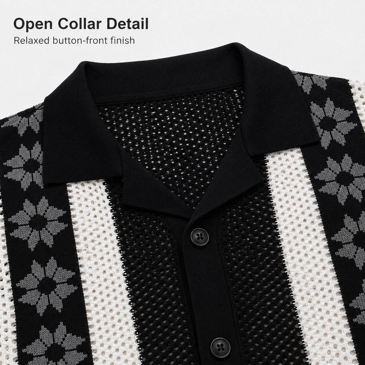 Open collar and button front detail
