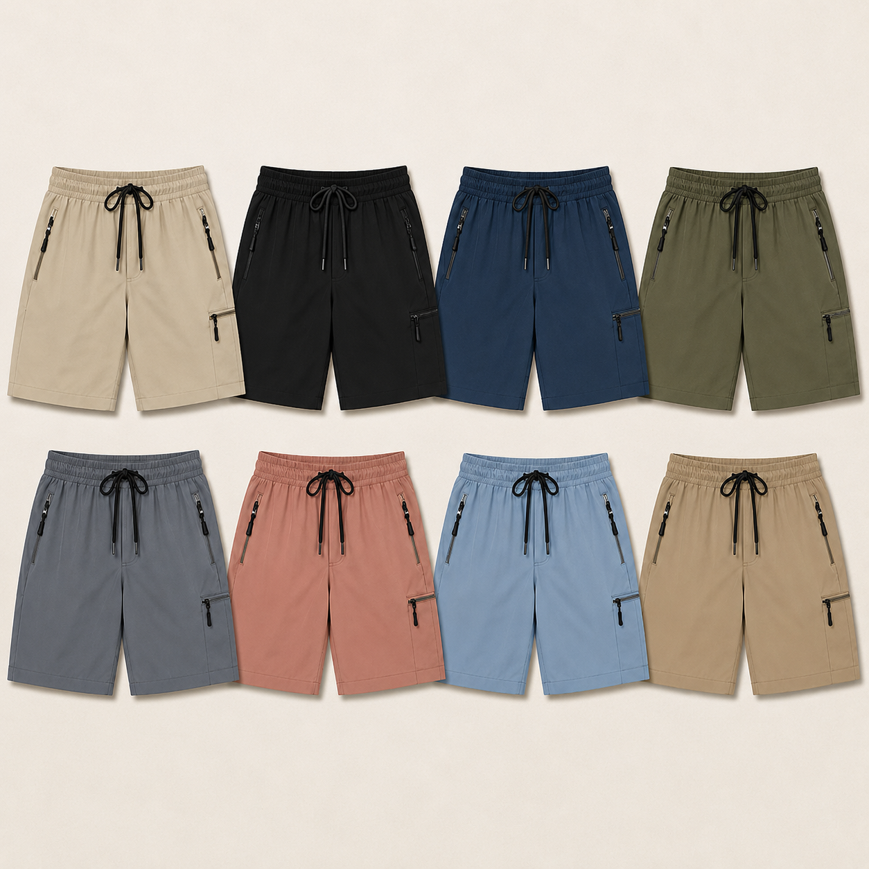 Women's Lightweight Drawstring Cargo Shorts with Zip Pockets