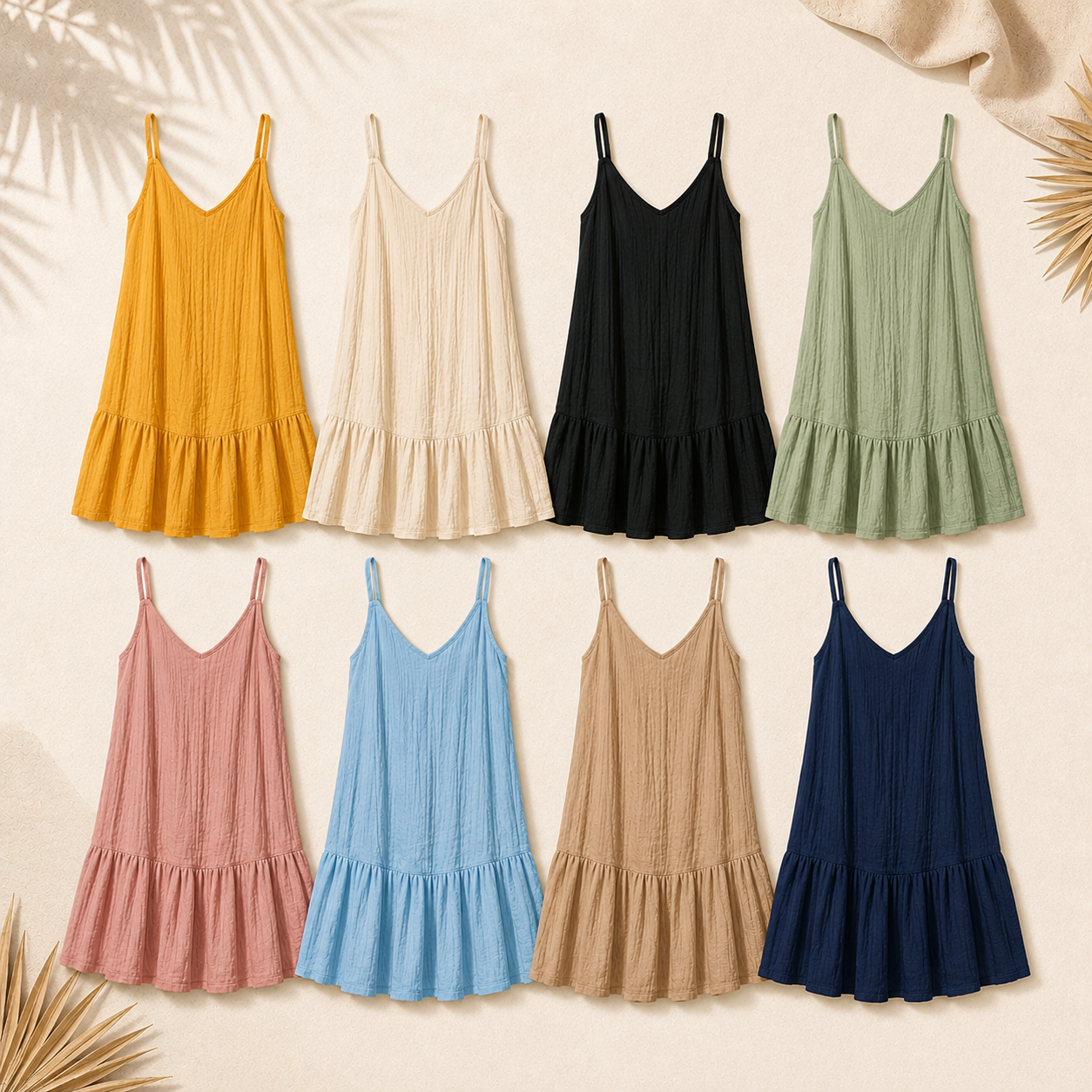 Women's V-Neck Crinkled Ruffle Hem Mini Dress Pack
