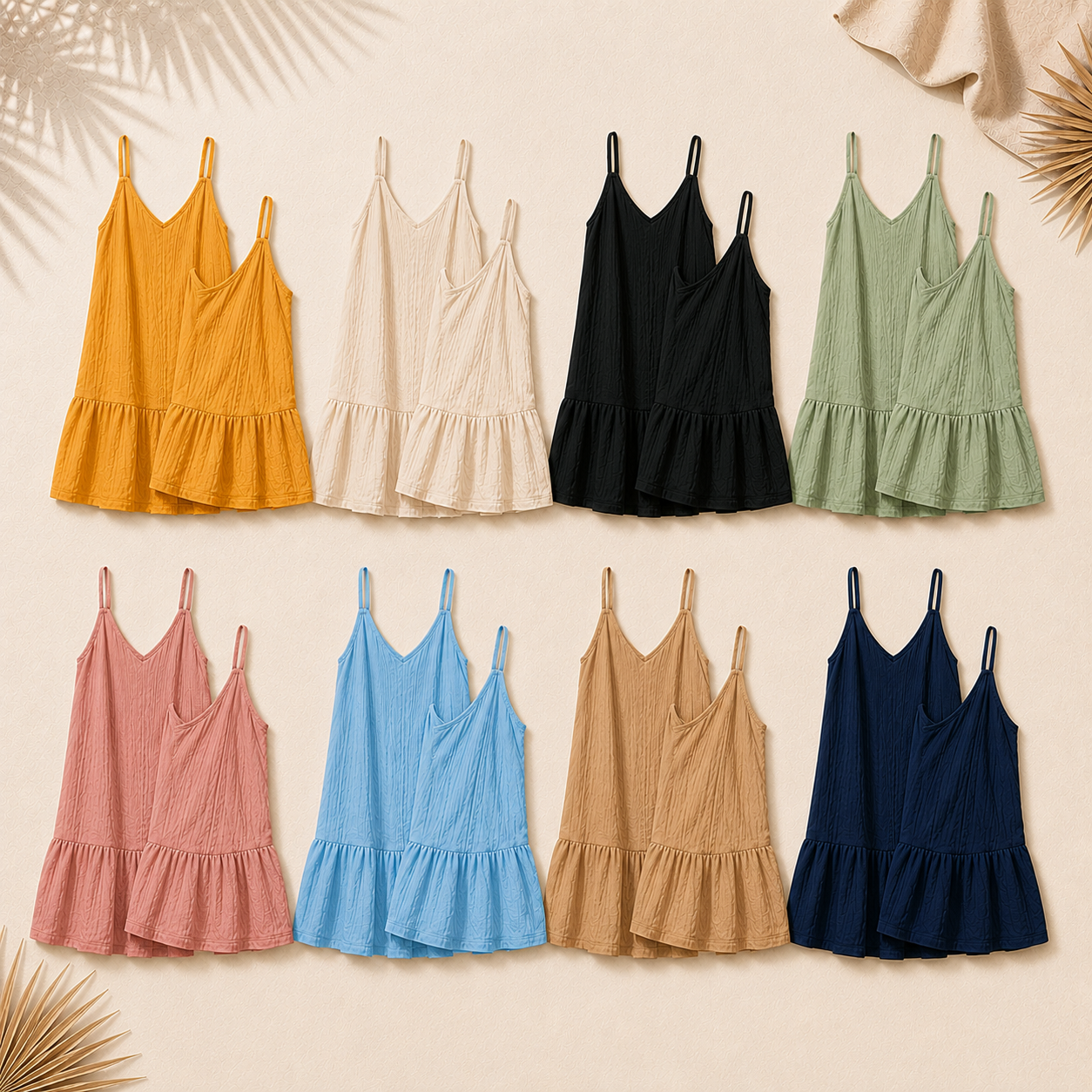 Women's V-Neck Crinkled Ruffle Hem Mini Dress Pack