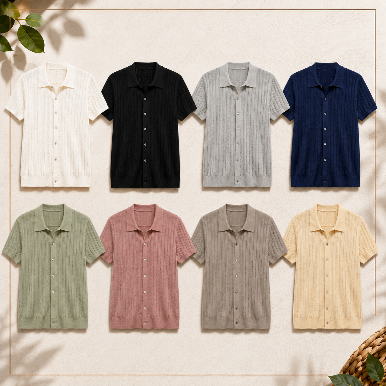 Men's Openwork Knit Button-Up Shirt Multipack