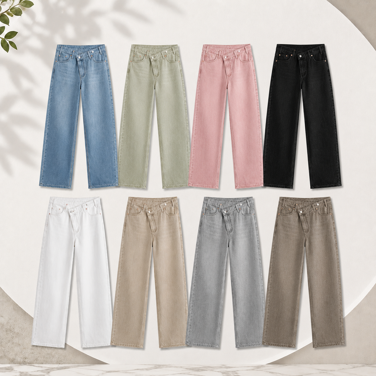 Women's Asymmetric Waist Wide Leg Denim Jeans Multi Pack