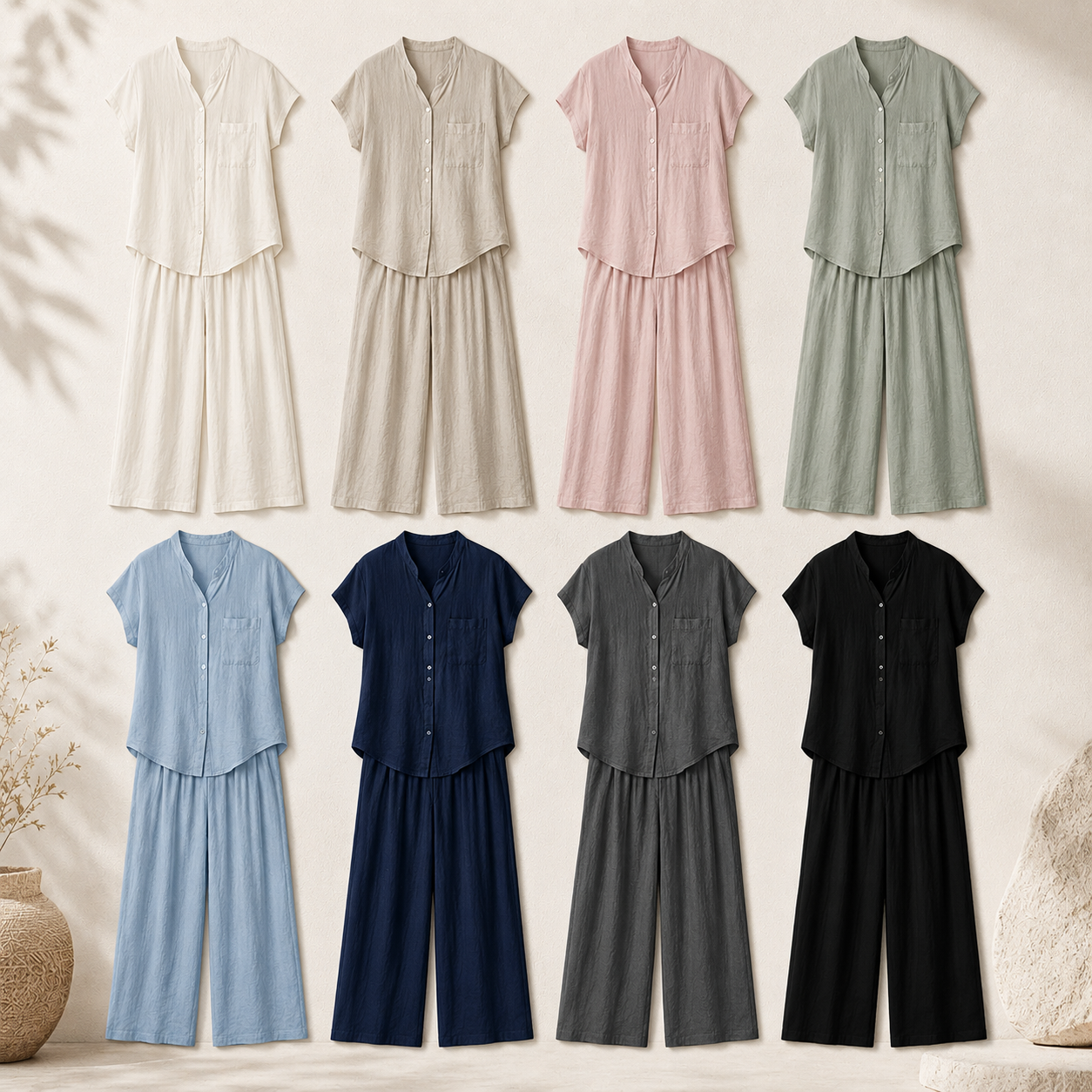 Women's Relaxed Linen-Look Two-Piece Set Pack