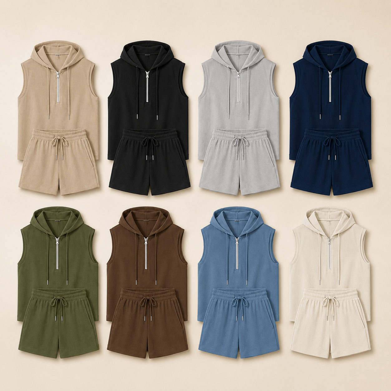 Men's Sleeveless Half Zip Hoodie and Shorts Bundle