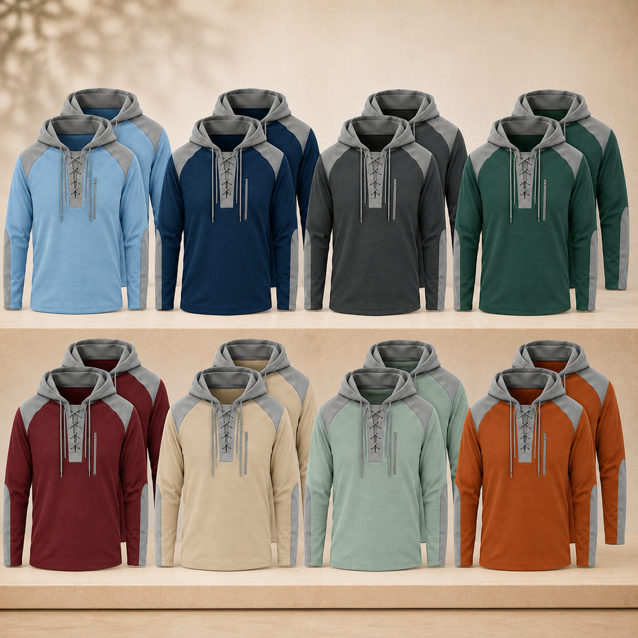 Men's Textured Lace-Up Pullover Hoodie Multi-Pack