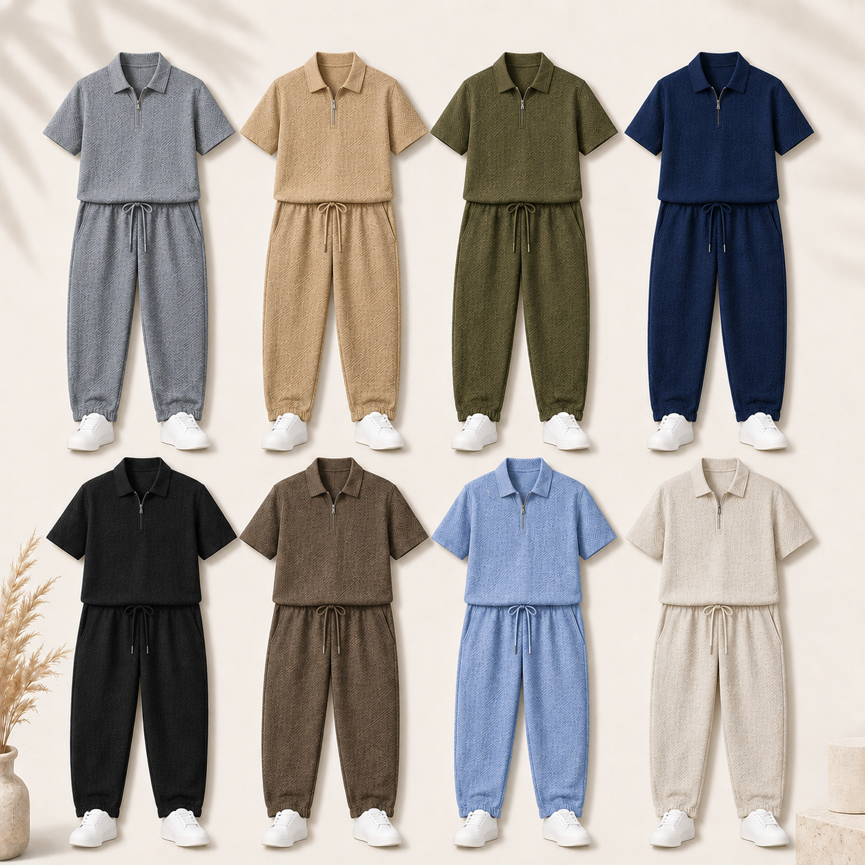 Men's Textured Half-Zip Polo and Drawstring Pants Set