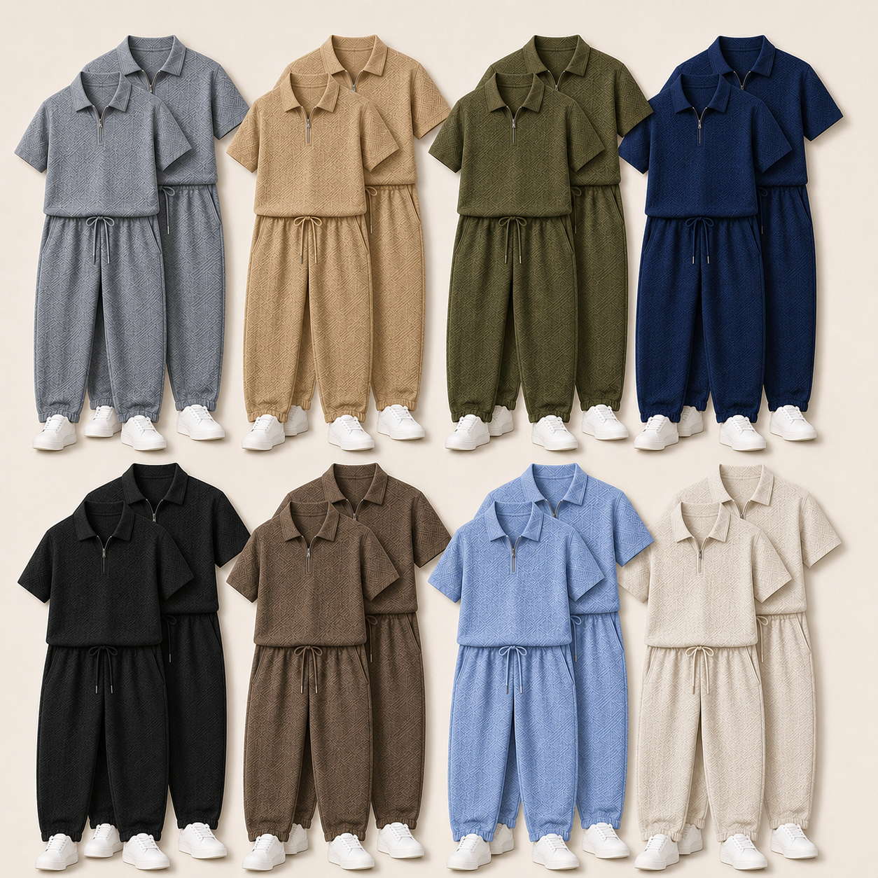 Men's Textured Half-Zip Polo and Drawstring Pants Set