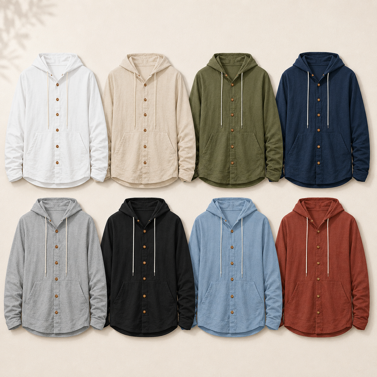 Men's Hooded Button-Up Long Sleeve Shirt Pack