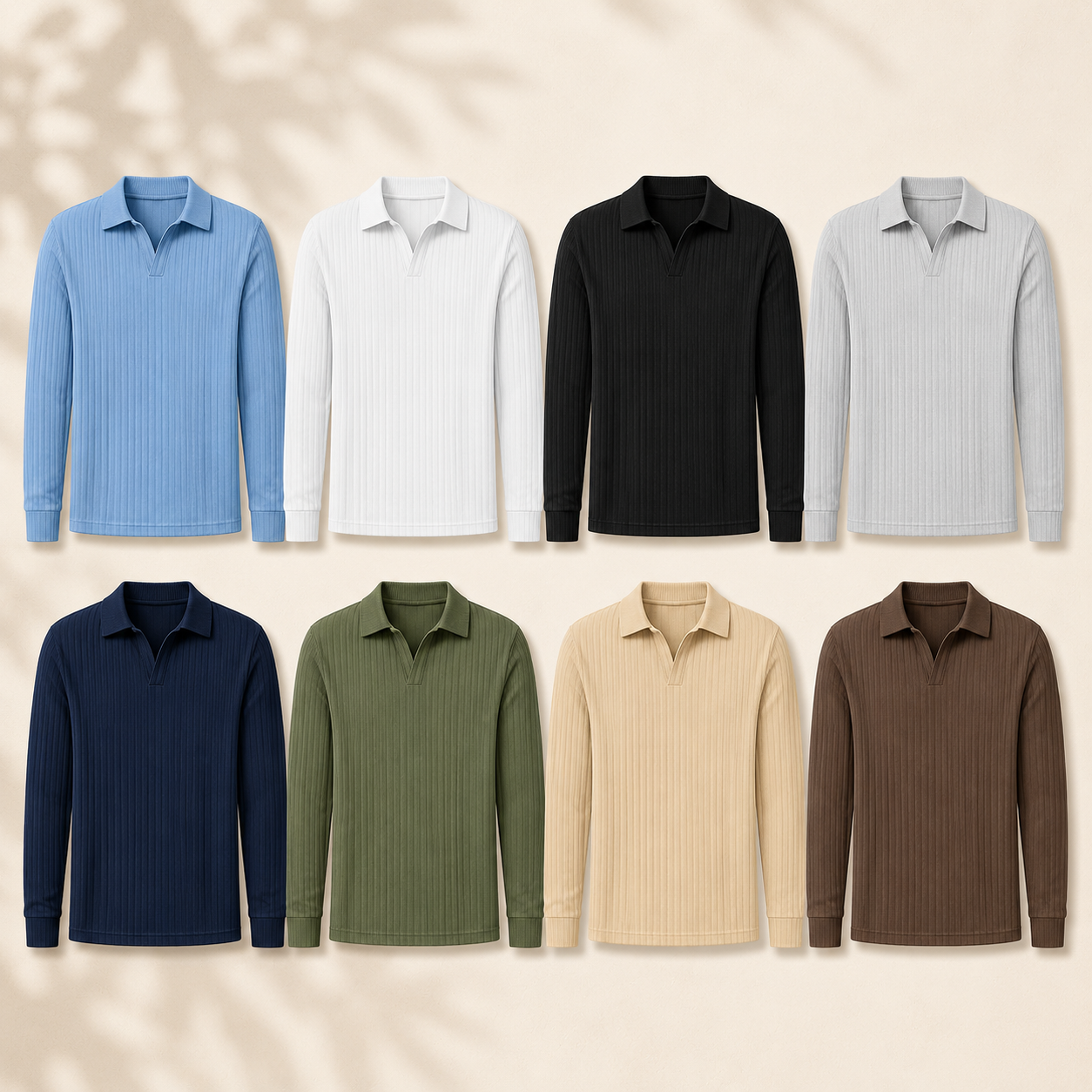 Men's Ribbed Long Sleeve Polo Shirt Pack