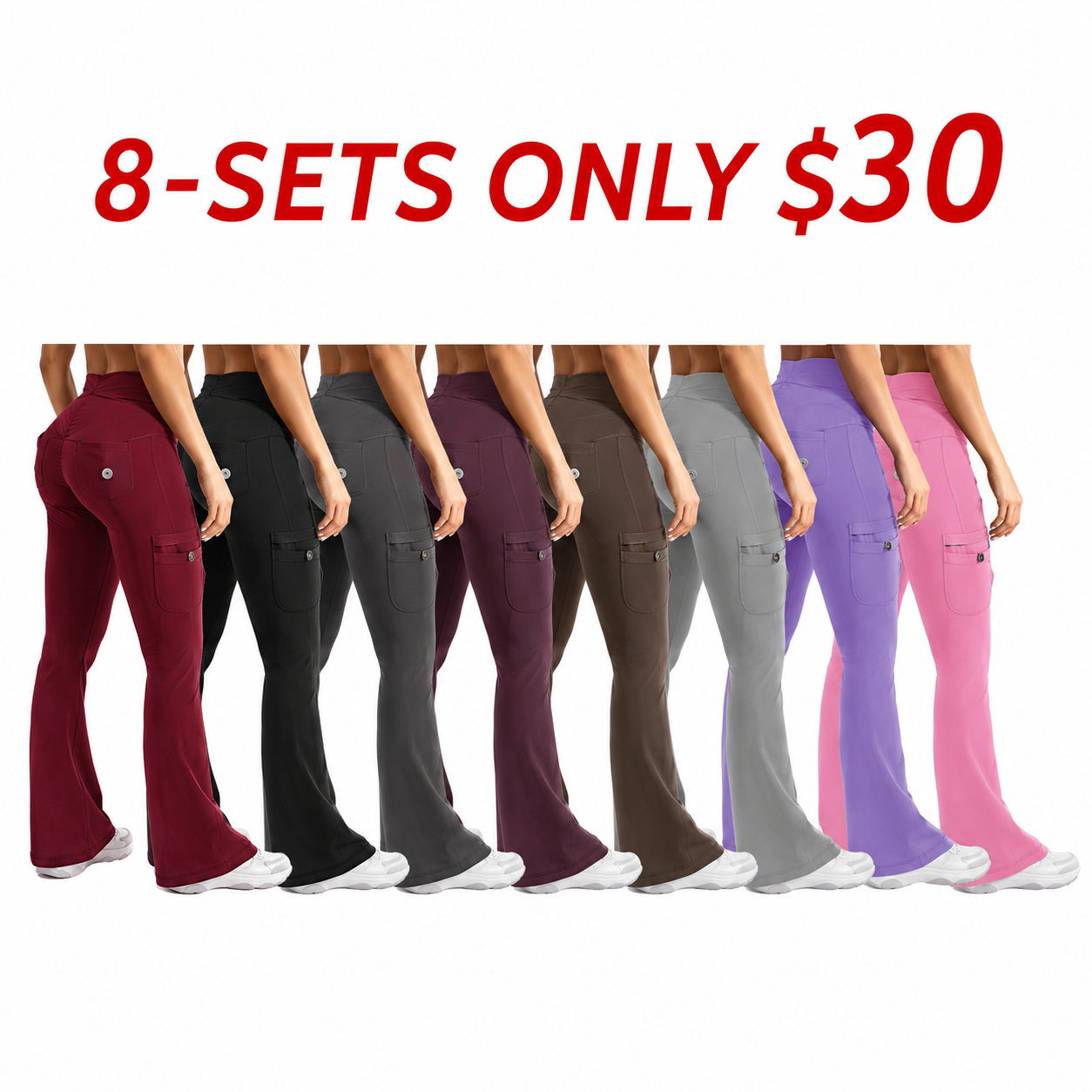 Women's Workout Flare Leggings with Pockets Hidden Scrunch High Waisted Cargo Gym Yoga No Front Seam Leggings Flared Joggers Fitness Outfit Camouflage Sports Pants 75% Nylon 25% Spandex