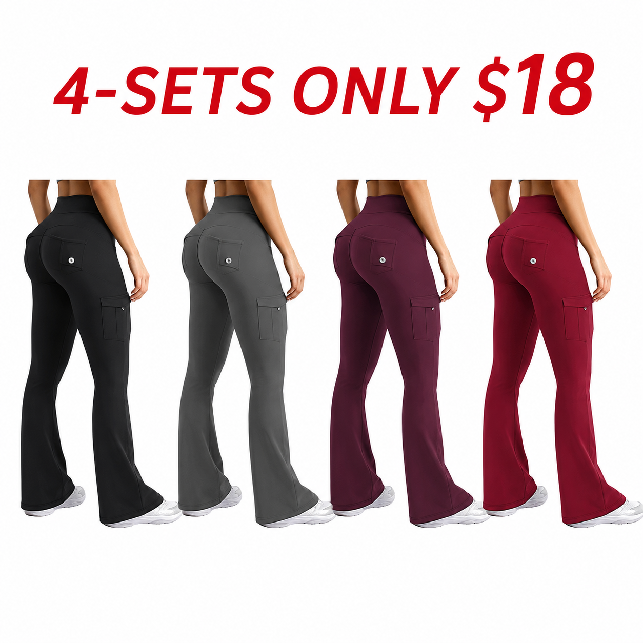 Women's Workout Flare Leggings with Pockets Hidden Scrunch High Waisted Cargo Gym Yoga No Front Seam Leggings Flared Joggers Fitness Outfit Camouflage Sports Pants 75% Nylon 25% Spandex