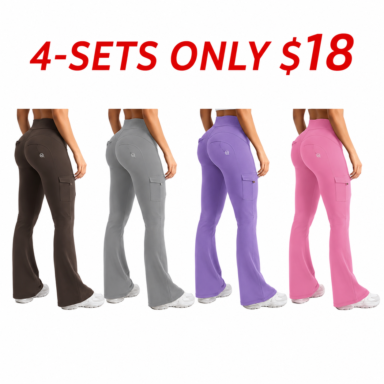 Women's Workout Flare Leggings with Pockets Hidden Scrunch High Waisted Cargo Gym Yoga No Front Seam Leggings Flared Joggers Fitness Outfit Camouflage Sports Pants 75% Nylon 25% Spandex