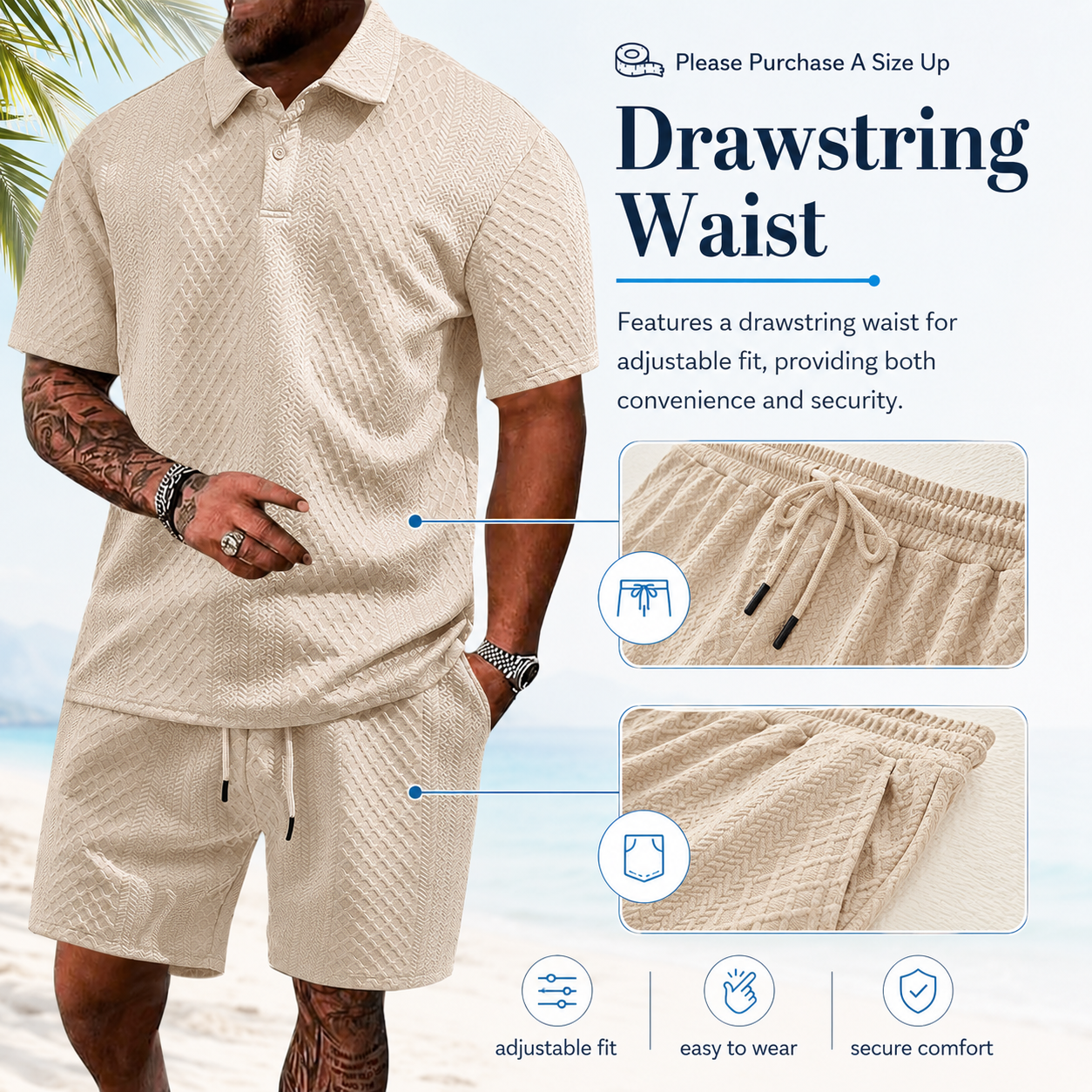 Men's Solid Polo Shirt & Drawstring Waist Shorts Set (8-Pack）