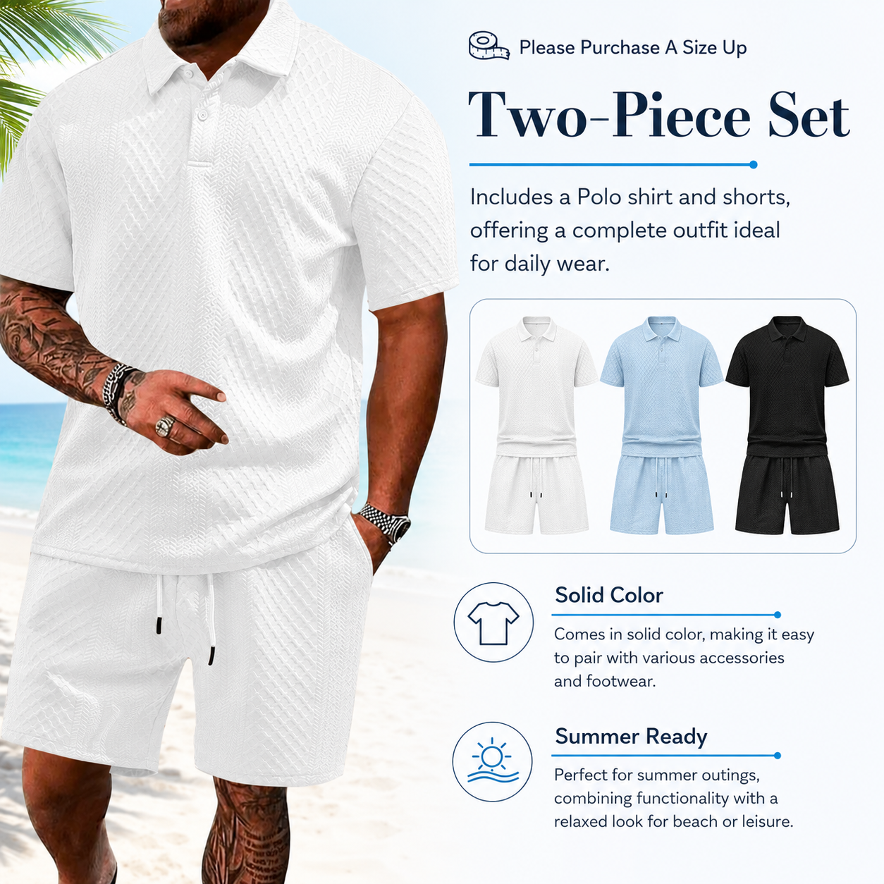 Men's Solid Polo Shirt & Drawstring Waist Shorts Set (8-Pack）