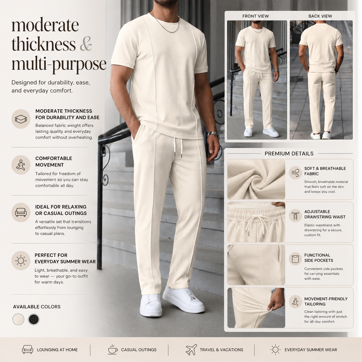 Men's Casual Solid Color Two-Piece Set - Comfortable & Stylish 6 Pack