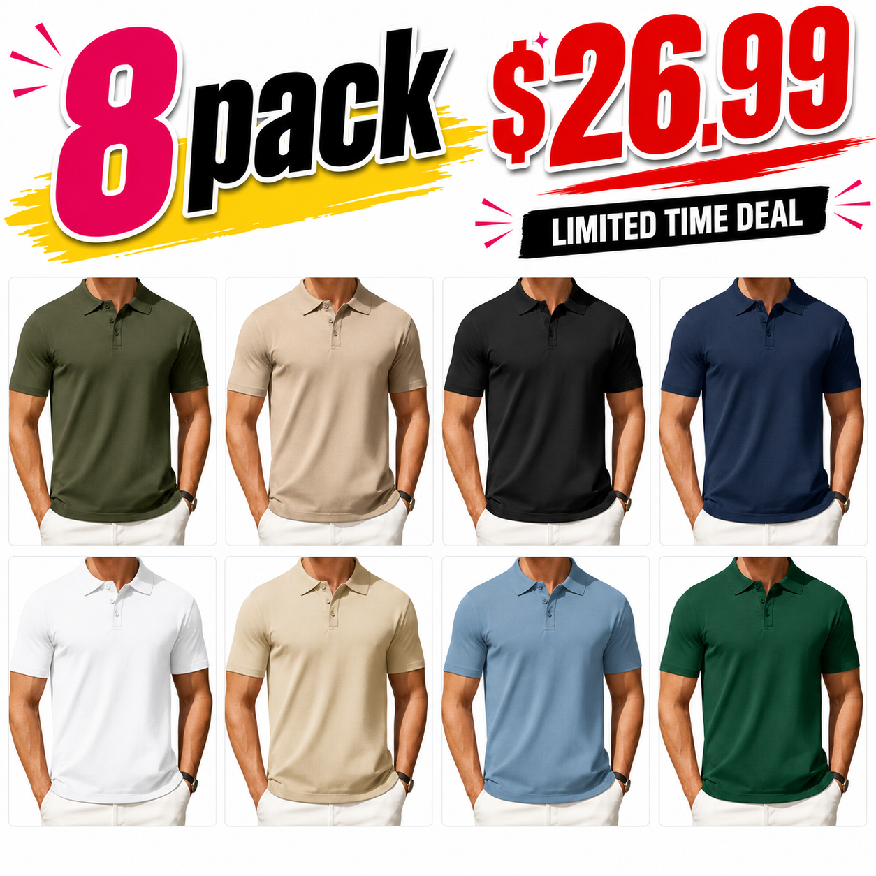 COOFANDY Men's Knit Polo Shirt - Casual Short Sleeve