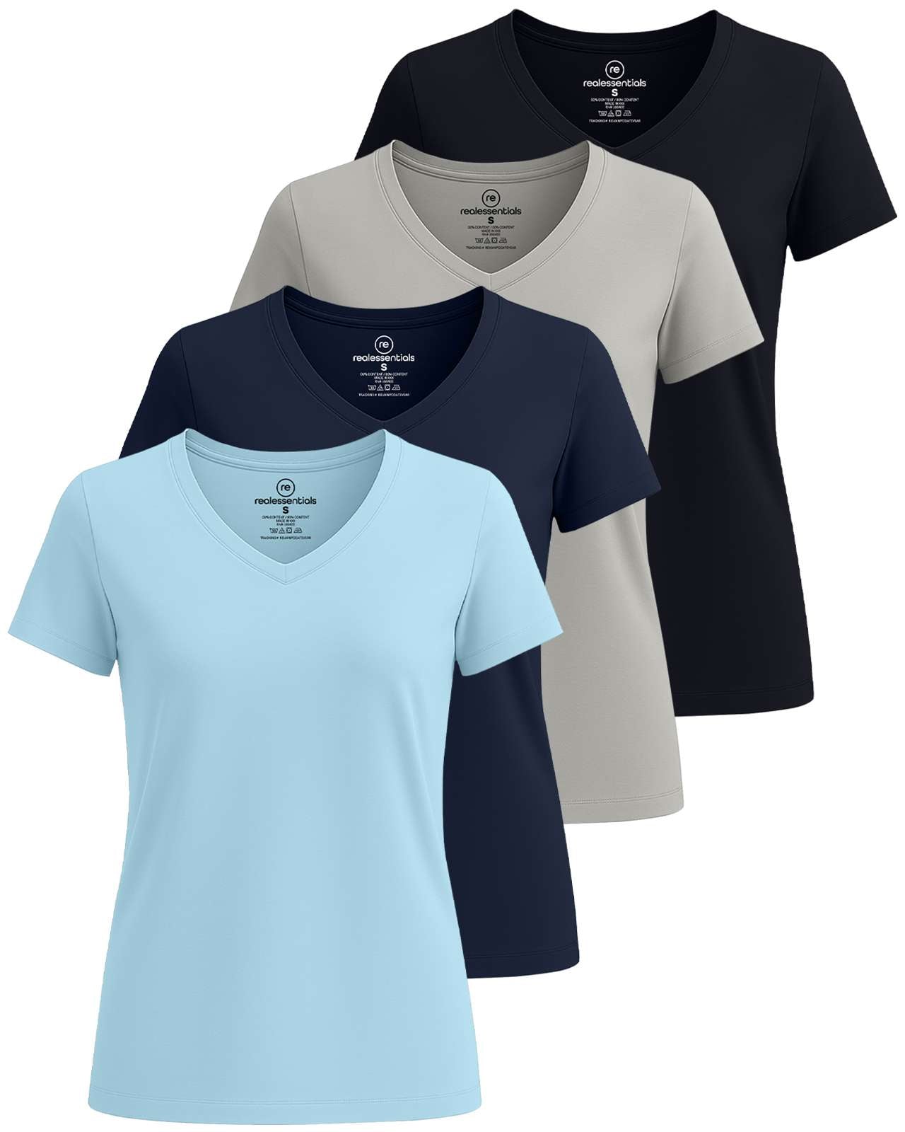 4 Pack: Women's Short-Sleeve V-Neck T-Shirt (Available in Plus Size)