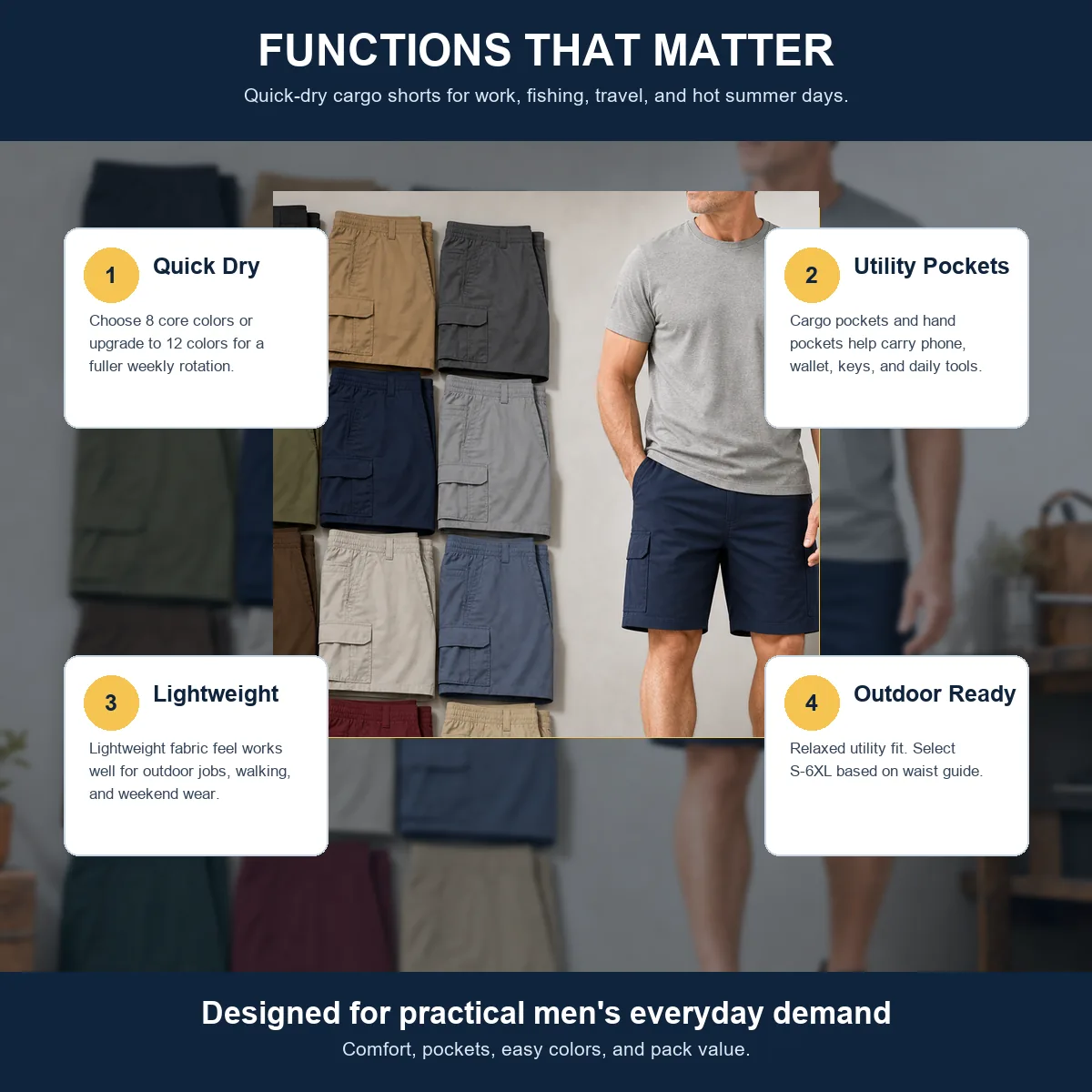 Men's Quick-Dry Cargo Shorts Multi-Pack feature photo