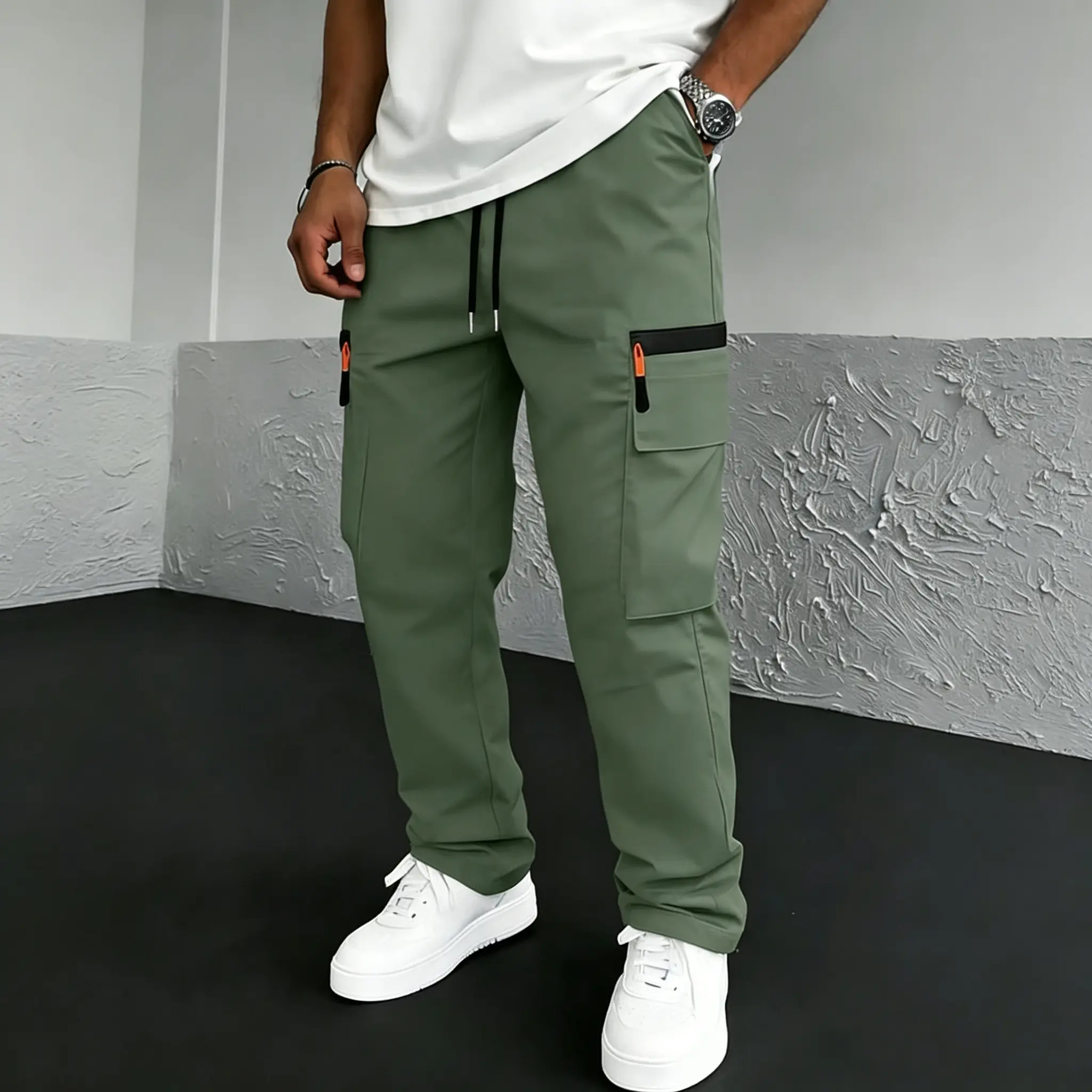 Men's Tactical Work Pants Multi-Pack Decorative zipper, includes other large pockets, no rear pockets
