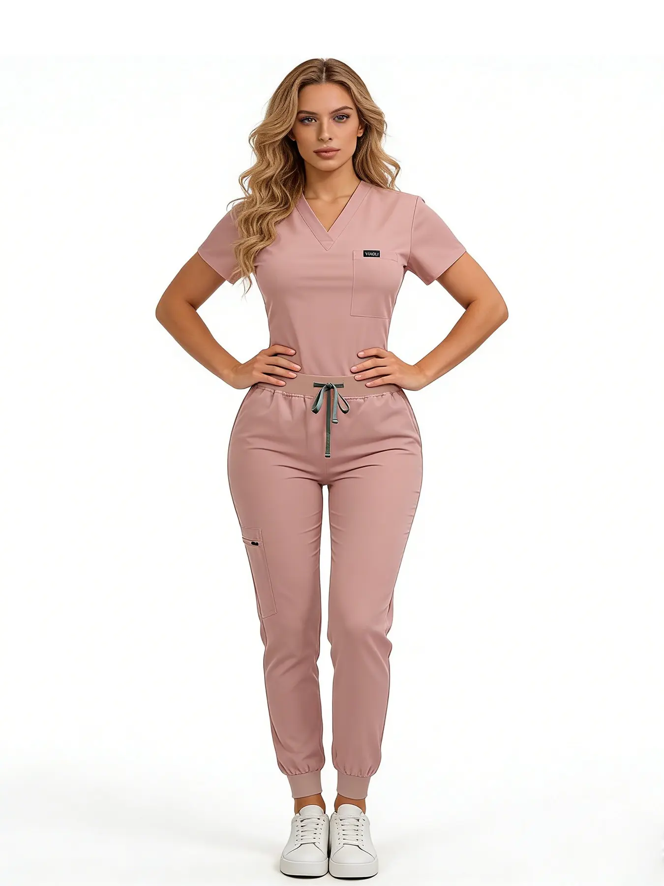 Women's Medical Scrubs Set, Anti-Pilling Lightweight Breathable Multi-Pocket Top & Side Pocket Jogger Pants for Hospital, Clinic & Spa Use Uniforms
