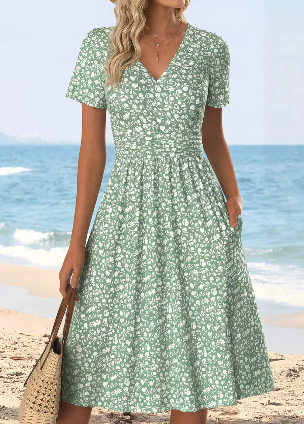 Multi Color Tummy Coverage Floral Print Short Sleeve Dress