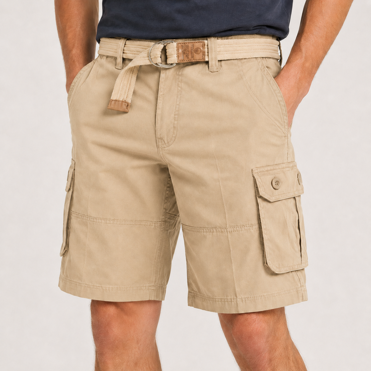 Desert Sand men's belted cargo shorts