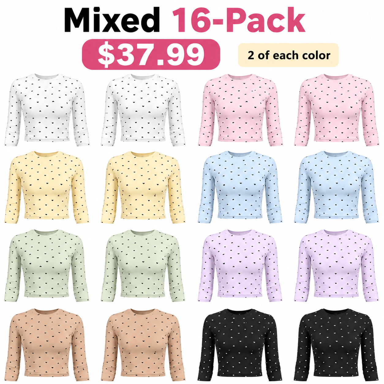 Mixed 16-Pack heart print cropped top bundle