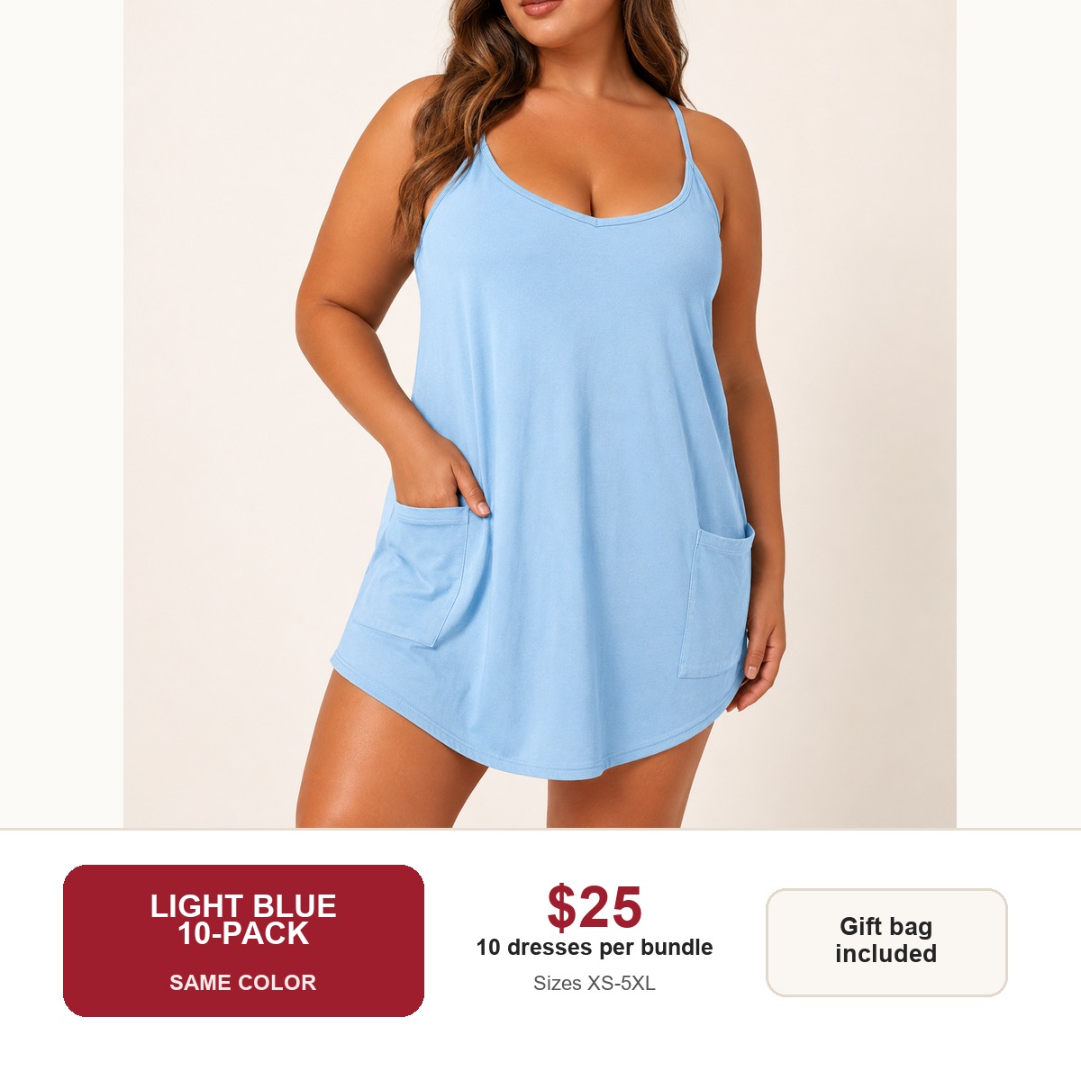 Women's sleeveless athletic dress - Light Blue 10-Pack