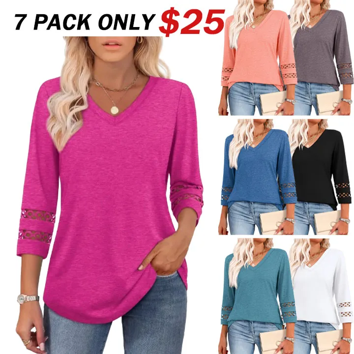 2026 Women's Trendy V-Neck T-Shirt with 3/4 Sleeves - Stylish & Comfortable Top