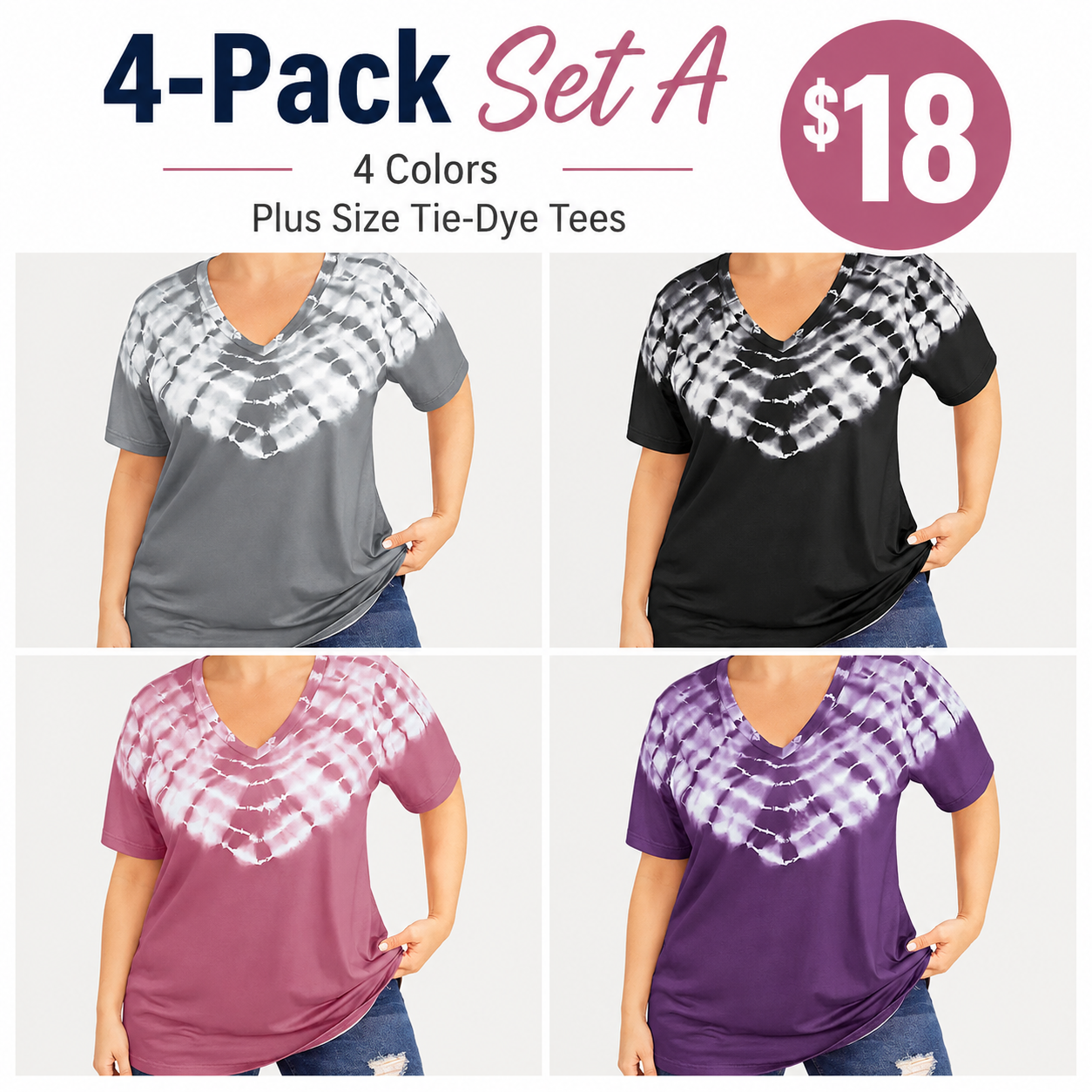 Plus Size Tie-Dye V-Neck Tees Bundle