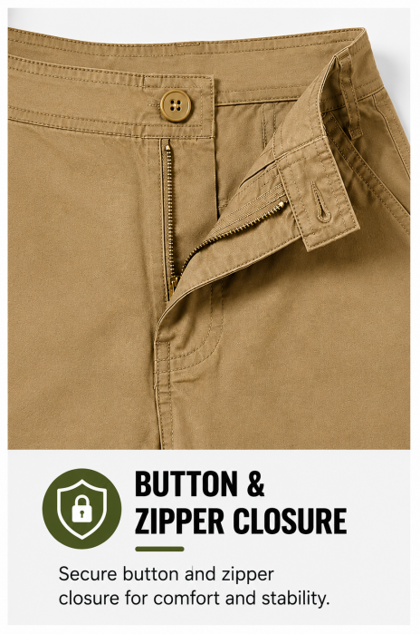 Button and zipper closure detail