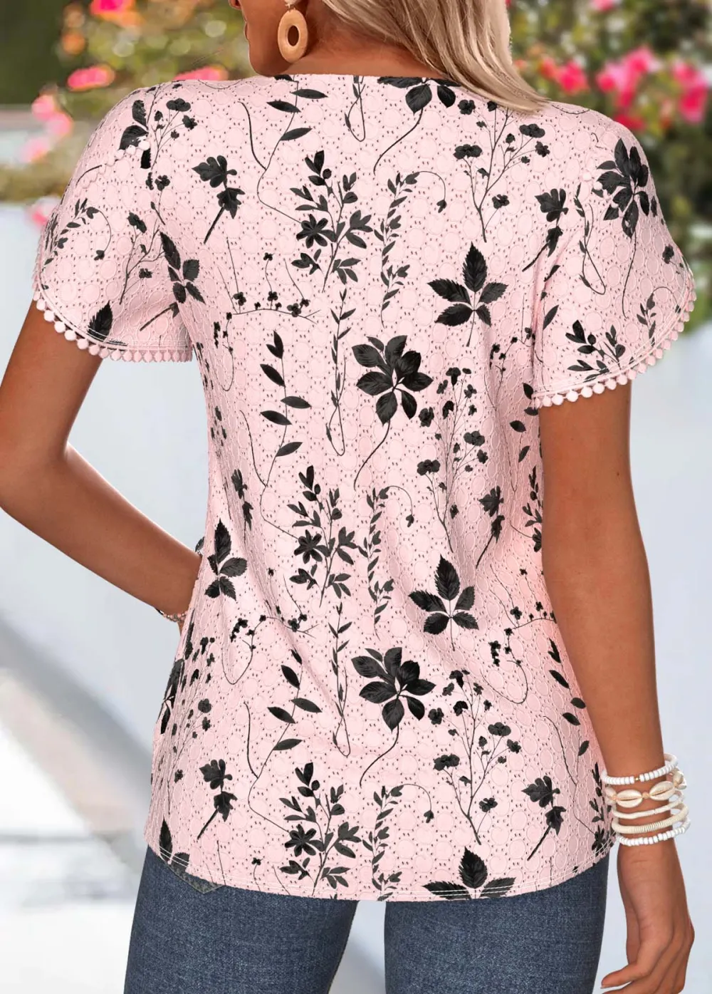 White Curved Hem Short Sleeve Split Neck T Shirt