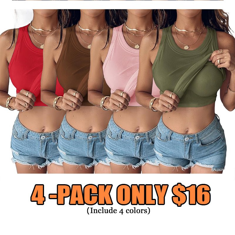 Women Everyday Basic Ribbed Built-in Bra Tank