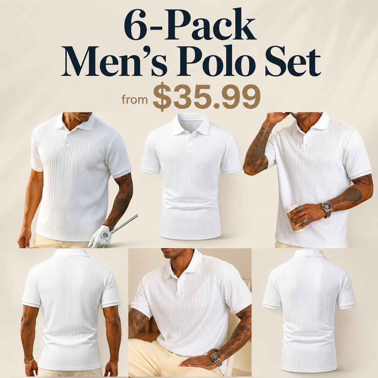 6-Pack Men's Textured Polo Shirt Set