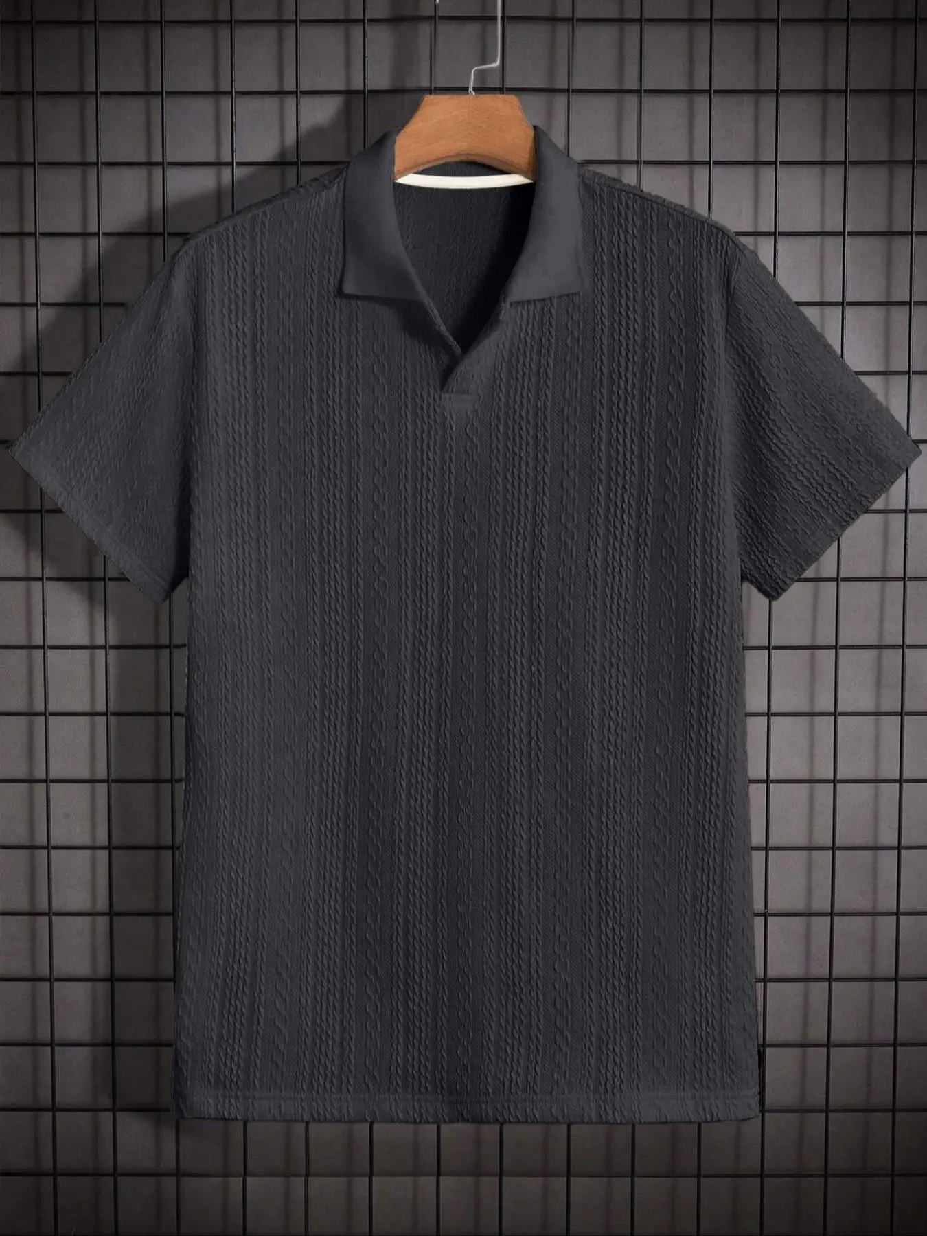 Men's Solid Jacquard Polo Shirt - Casual Summer Wear