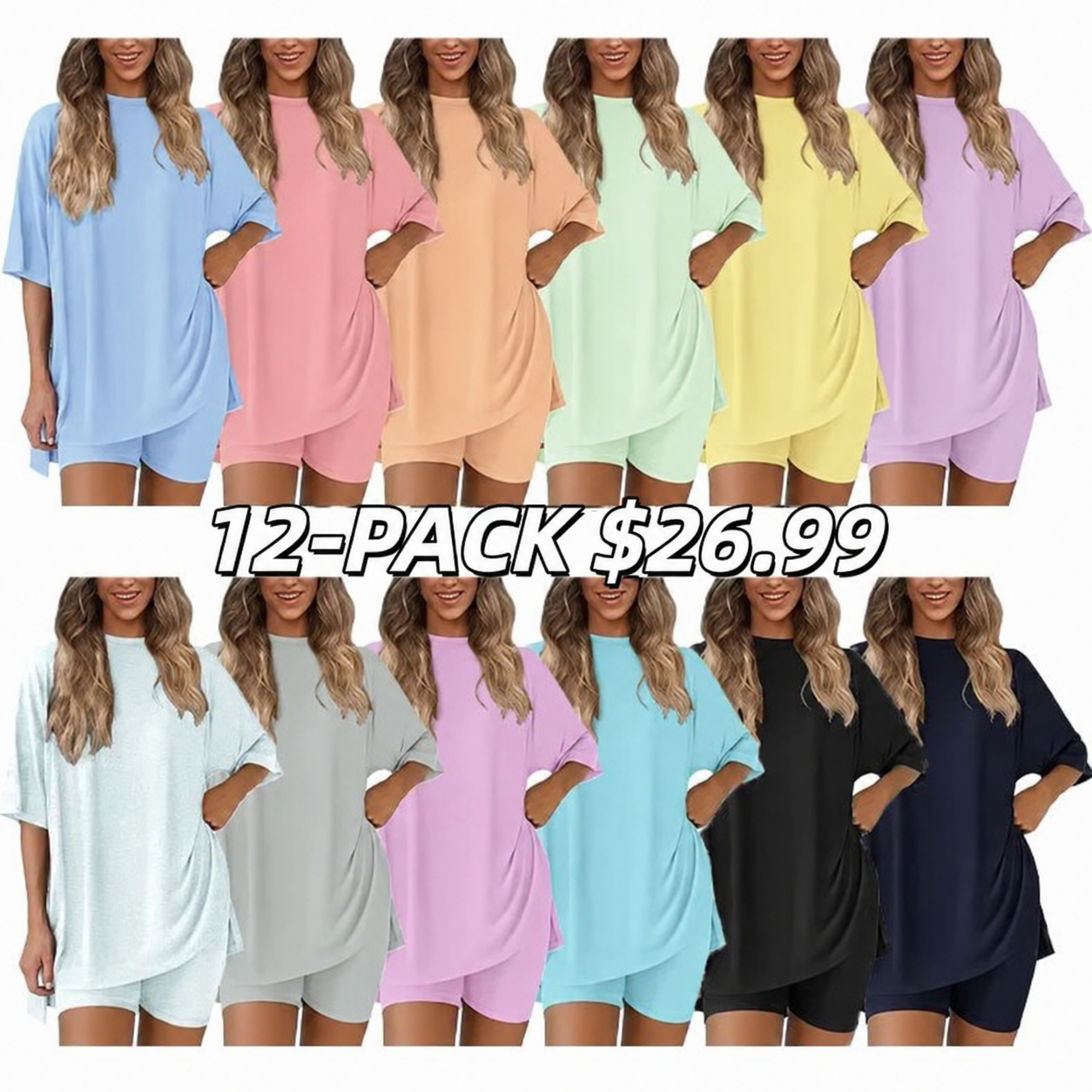 🔥Women's Two Piece Lounge Set 2026 Summer Casual Oversized Shirts Biker Shorts Matching Airport Travel Outfit