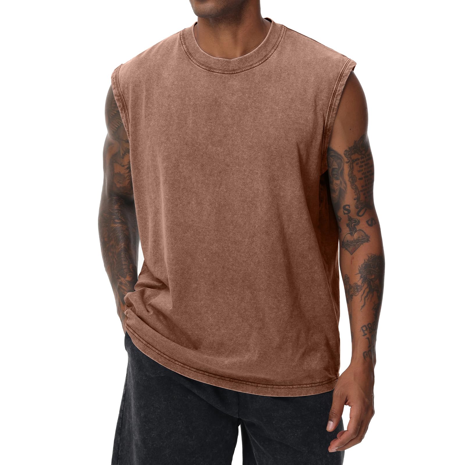 Unisex Cotton Workout Tank Tops Sleeveless Acid Wash Tshirts