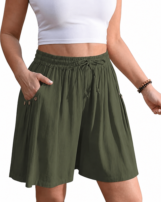 Women’s Linen Blend Shorts Wide Leg High Waisted 5" Inseam Drawstring Casual Flowy Summer Beach Vacation