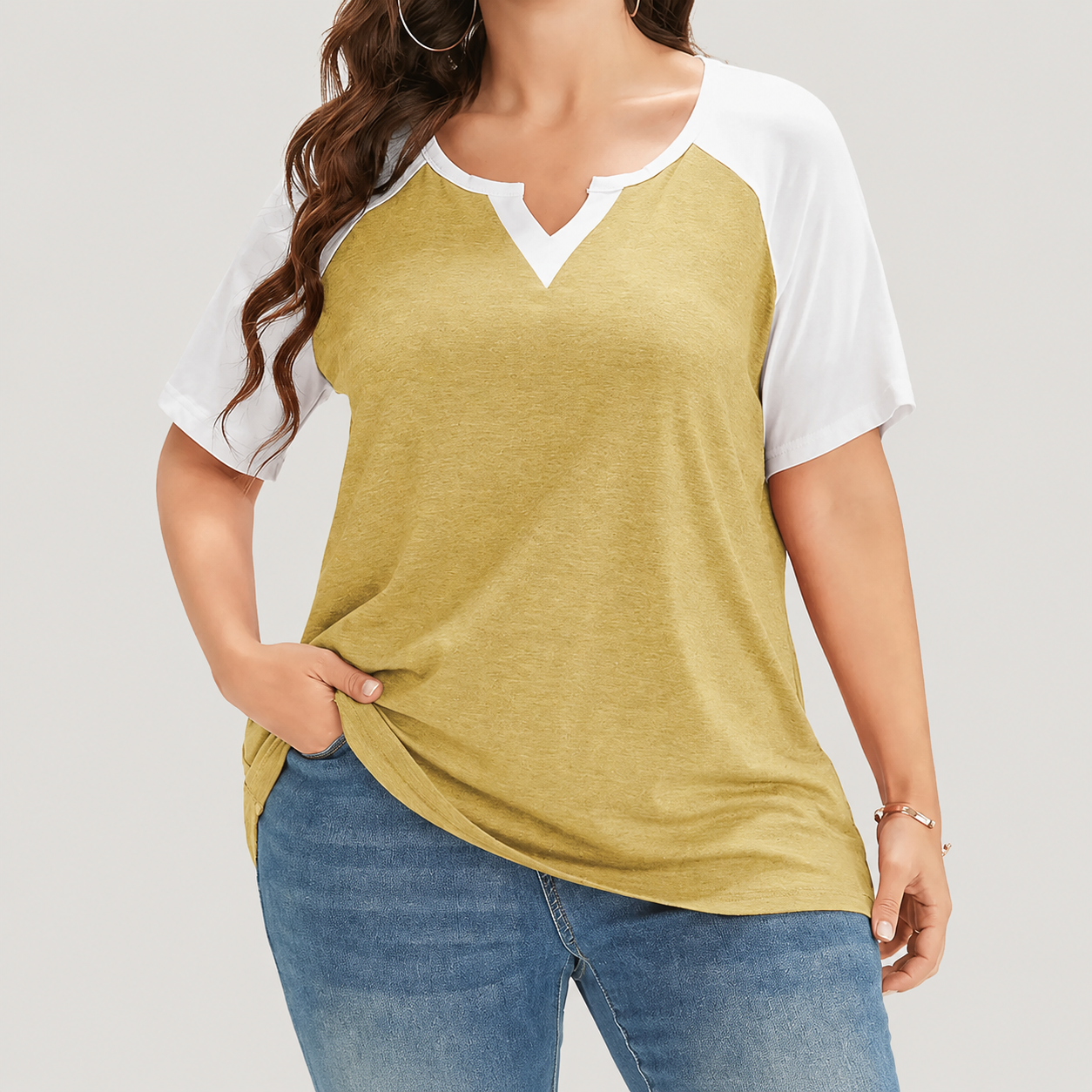 Plus size colorblock raglan tee color option 10