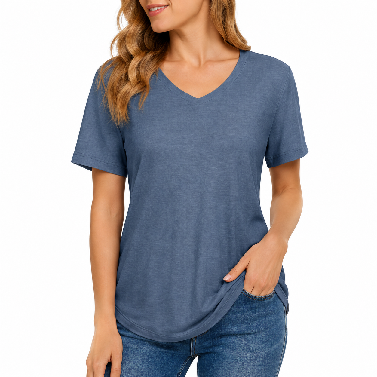 4 Pack V Neck T Shirts for Women Basic Tees Casual Short Sleeve Shirts Loose Fit Plus Size Tops Plain Summer Clothes