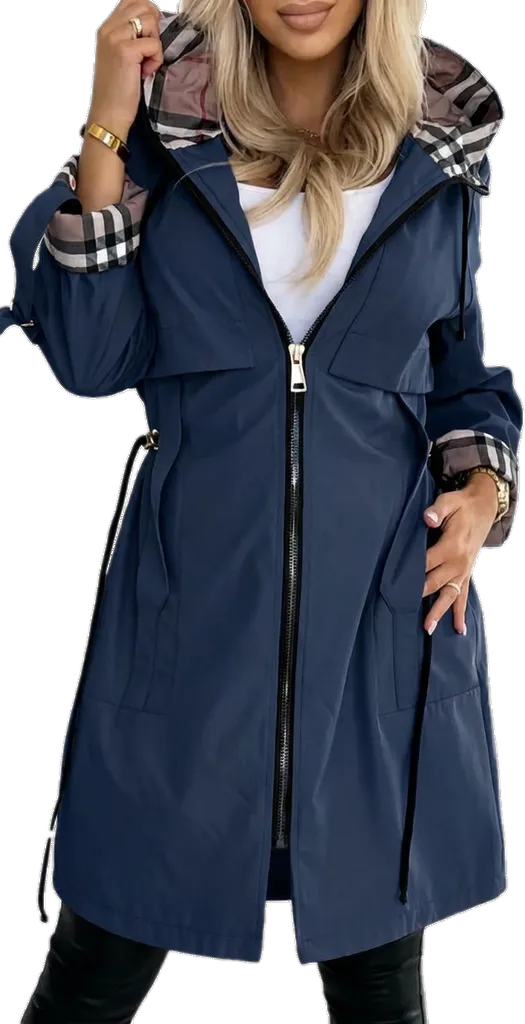 ⏰Winter Clearance Sale - 80% Off 🔥Women's Hooded Zipper Drawstring Plaid Print Casual Long Coat
