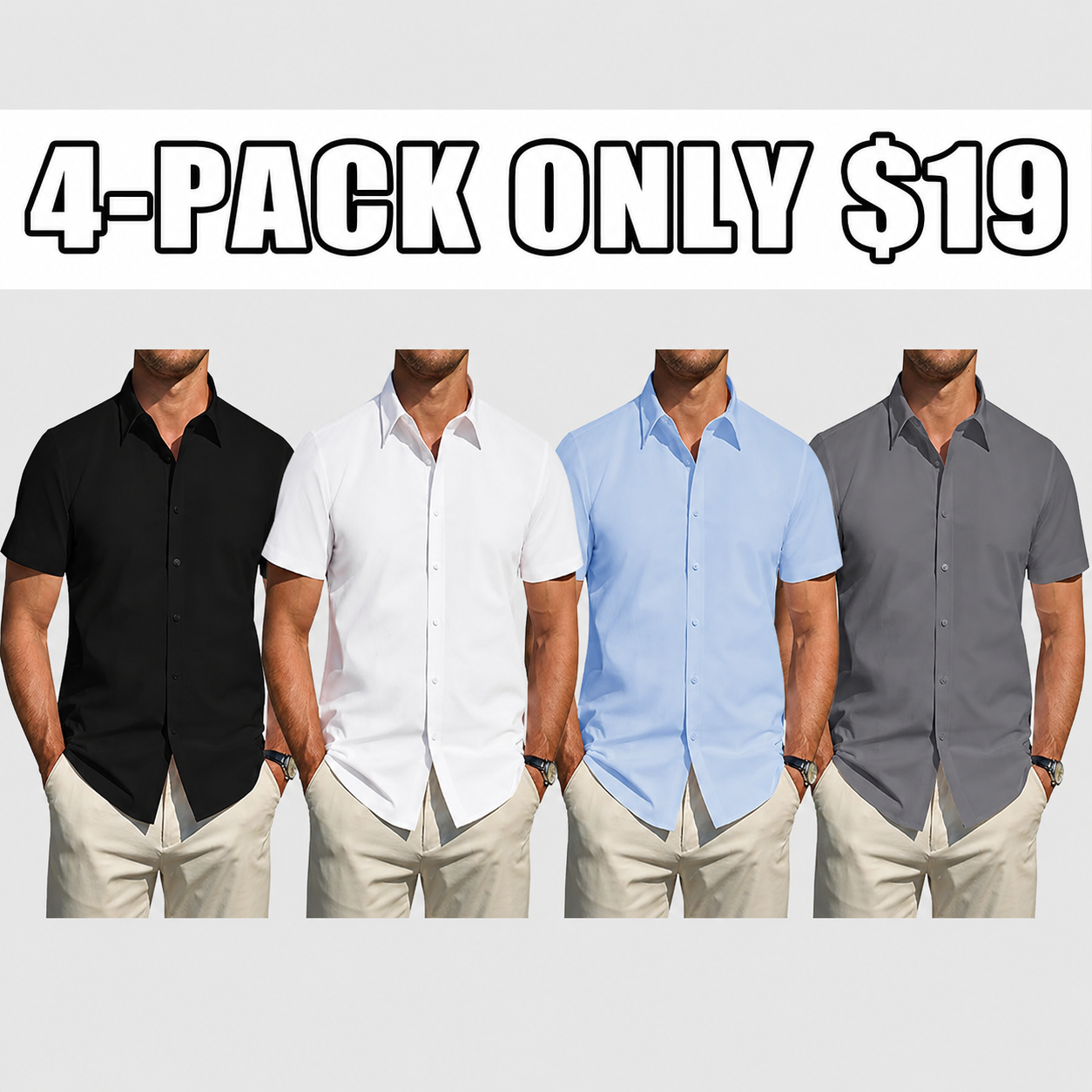 Men's Short Sleeve Dress Shirts Stretch Stain Shield Casual Button Down Shirts